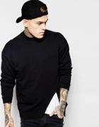 Asos Oversized Longline Sweatshirt With Asymmetric Split - Black