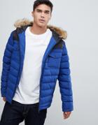 Burton Menswear Puffer Jacket With Cut & Sew Detail In Blue - Blue