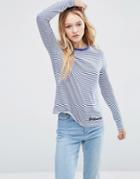 Asos Top With Troublemaker Emboridery In Long Sleeve Stripe - Multi
