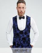 Noose & Monkey Super Skinny Suit Vest In Flocking - Blue