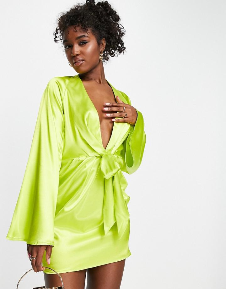 In The Style X Perrie Sian Exclusive Knot Front Shirt Dress In Lime-green