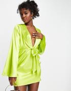 In The Style X Perrie Sian Exclusive Knot Front Shirt Dress In Lime-green