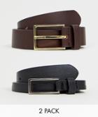 Asos Design 2 Pack Faux Leather Smart Slim Belt In Black And Brown Save-multi