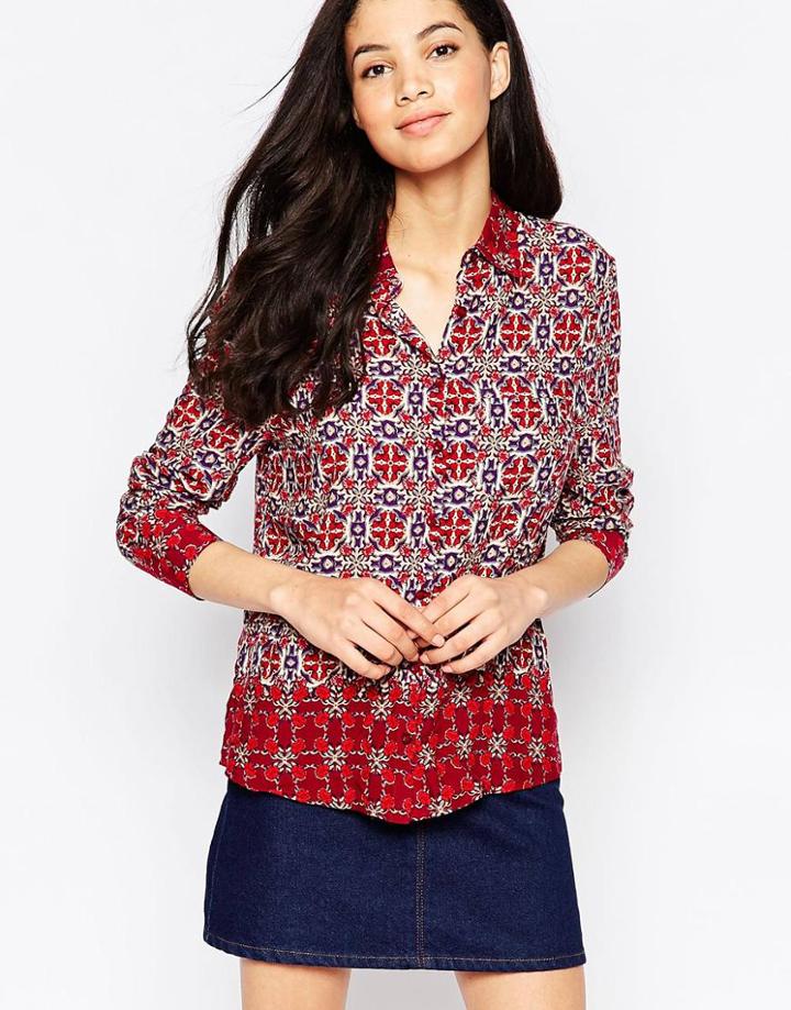 Brave Soul 70's Print Shirt - Red