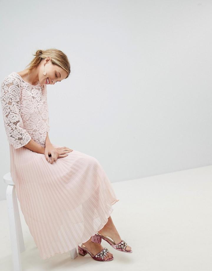 Oasis Occasion Long Sleeve Lace Bodice Pleated Maxi Dress - Pink