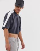 Asos Design Cropped Oversized T-shirt With Contrast Shoulder Panels In Dark Gray-black
