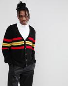 Asos Cardigan In Relaxed Fit With Stripe Design In Black - Black