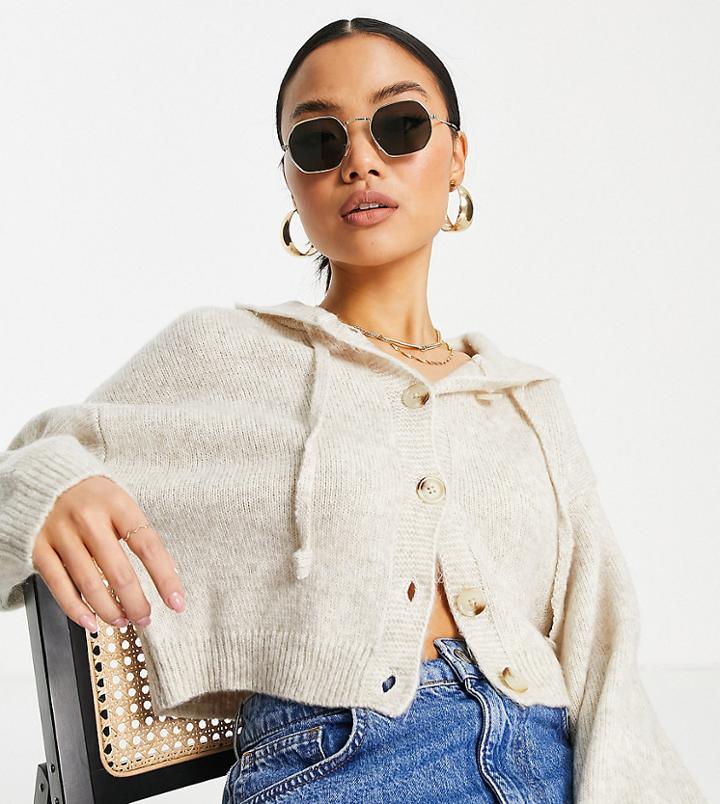 Topshop Petite Knit Hoodie In Oat - Part Of A Set-neutral