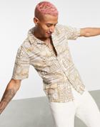 Only & Sons Revere Collar Shirt With Vintage Print In Beige-neutral