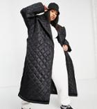 Asos Design Curve Quilted Puffer Trench Coat With Belt In Black - Black