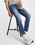 Asos Design Stretch Slim Jean In 'less Thirsty' Dark Wash With Abrasions-blue