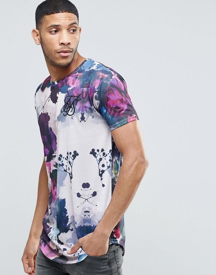 Siksilk Floral T-shirt With Curved Hem - White