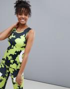 Asos 4505 Tank Top In Floral Print With Body Contour Detail - Multi