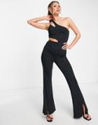 Aria Cove Cut Out Strappy Kick Flare Jumpsuit In Black - Black