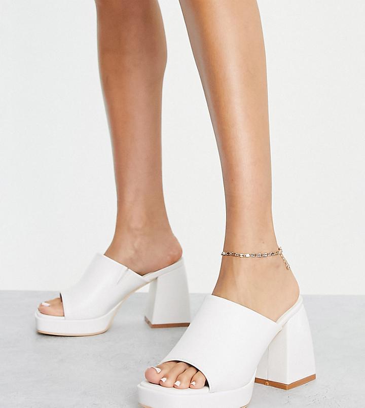 Glamorous Wide Fit Platform Heel Mule Sandals In White