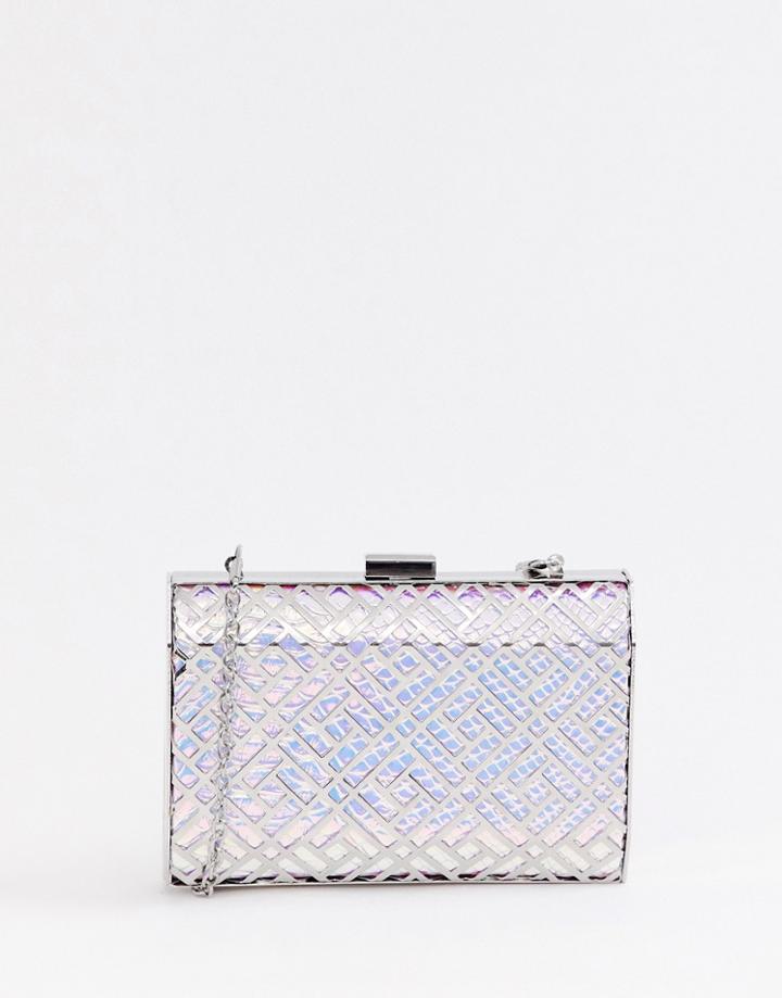 True Decadence Iridescent Geometric Box Clutch Bag - Silver
