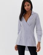 Closet Stripe Cross Over Blouse - Blue