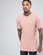 Asos Longline Waffle Knit T-shirt In Pink - Pink