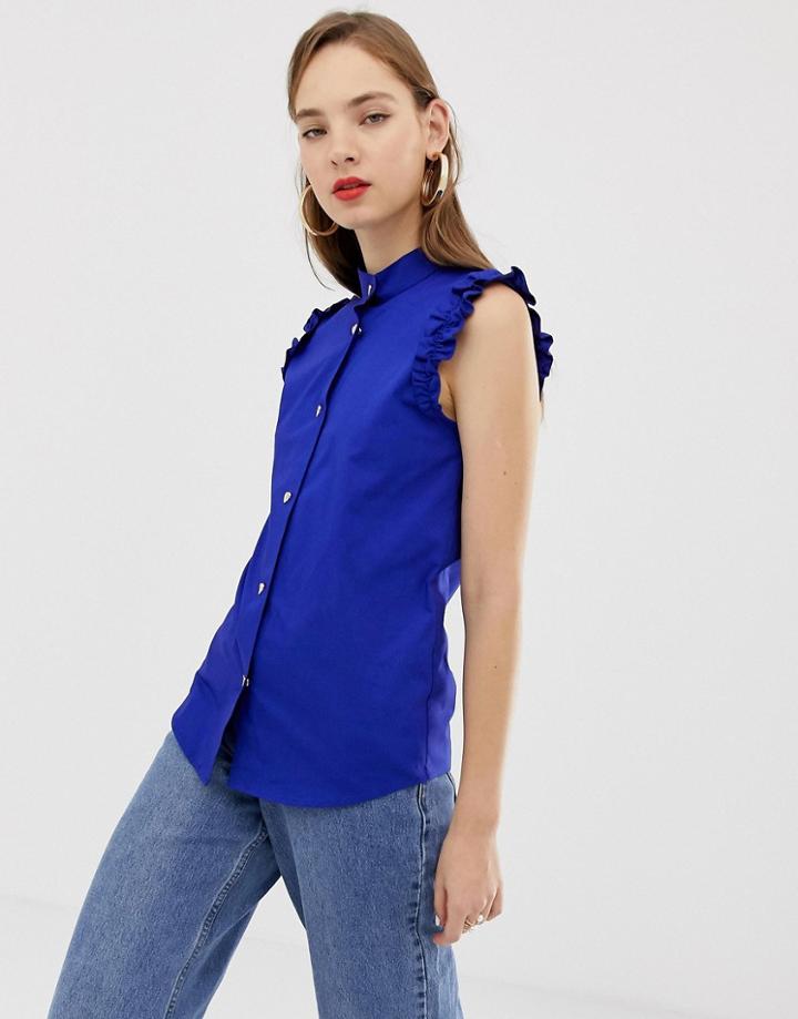 Love Moschino Frill Sleeveless Shirt - Blue