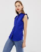 Love Moschino Frill Sleeveless Shirt - Blue