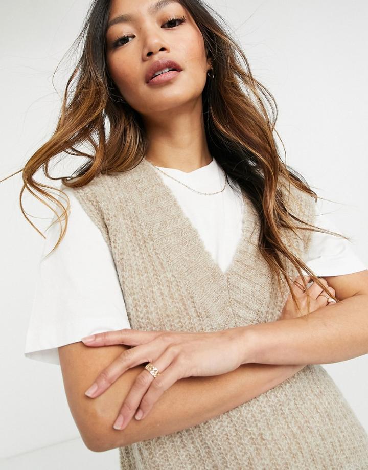 Vila Knit Tank With V-neck In Beige-brown