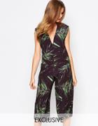 Twin Sister Oversized Jumpsuit With Pockets - Palm Leaf Print
