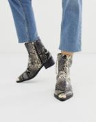 Asos Design Awake Western Toe Cap Boot In Snake