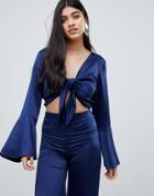 True Violet Tie Front Top - Navy