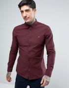 Farah Oxford Shirt With Black Weft Slim Fit In Bordeaux - Red