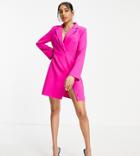 Asos Design Petite Button Slit Skirt Mini Blazer Dress In Magenta-pink