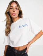 Asos Design Idgaf Cropped Boxy Graphic T-shirt In White