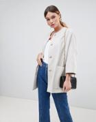 Helene Berman Wool Blend Kimono Coat With Cropped Sleeves - Cream