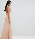Jarlo Petite High Neck Ruched Open Back Maxi Dress-pink