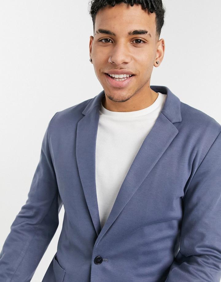 Asos Design Skinny Soft Tailored Jersey Blazer In Mid Blue-blues