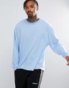 Asos Oversized Long Sleeve T-shirt With Cuffs In Blue - Blue