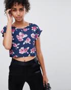 Qed London Floral Top - Navy