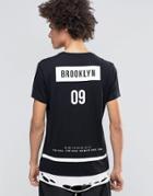 Asos Super Longline T-shirt With Brooklyn Back Print And Hem Extender - Black