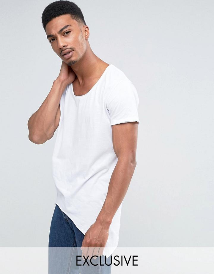 Jack & Jones Originals T-shirt With Scoop Neck And Side Curved Hem - White