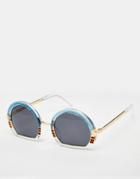 Asos Round Sunglasses With Mixed Sliced Bottom Frame - Blue