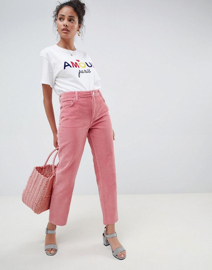 Miss Selfridge Straight Leg Cord Pants In Pink - Pink