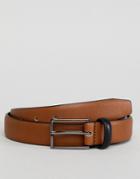 Asos Smart Slim Belt In Tan Faux Leather And Black Contrast Keeper - Tan