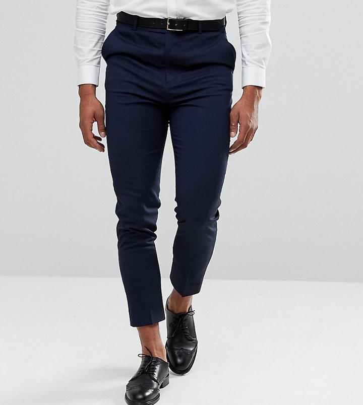 Asos Tall Tapered Smart Pants In Navy - Navy