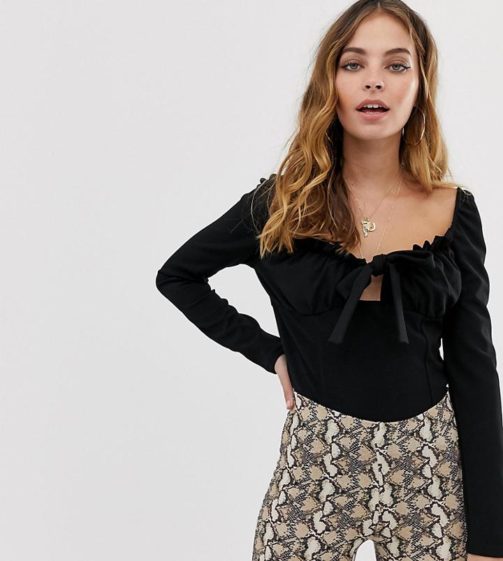 Missguided Petite Milkmaid Tie Front Crop Top In Black - Black