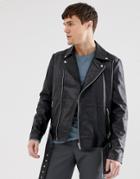 Barney's Originals Real Leather Zipped Biker Jacket With Belt-black