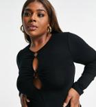 Asos Design Curve Long Sleeve Top With Cut-out Metal Ring In Black