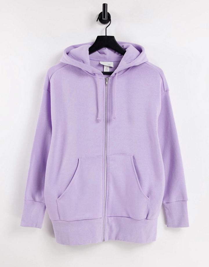 Monki Joa Organic Cotton Zip Front Hoodie In Lilac-purple