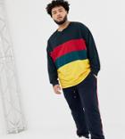 Asos Design Plus Oversized Long Sleeve T-shirt With Color Block In Navy