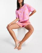 Lindex Lara Exclusive Organic Cotton Stripe & Polka Dot T-shirt And Shorts Set In Coral & Lilac-multi