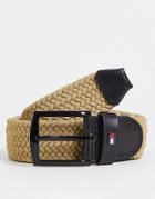 Tommy Hilfiger Elasticated 35mm Woven Belt In Tan-brown