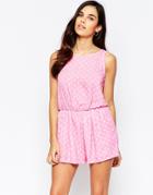 Love Polka Dot Romper With Split Back - Pink
